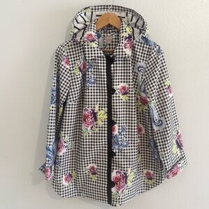 Chico’s Hooded Gingham Floral Paisley Button Front Jacket Size 2 (12/14)